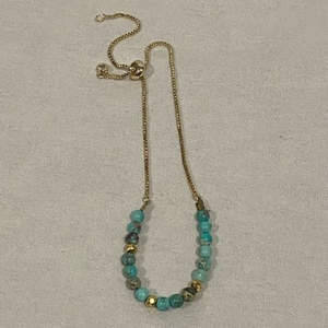Faux Turquoise Bead Gold Tone Chain Adjustable Pull‎ Bracelet